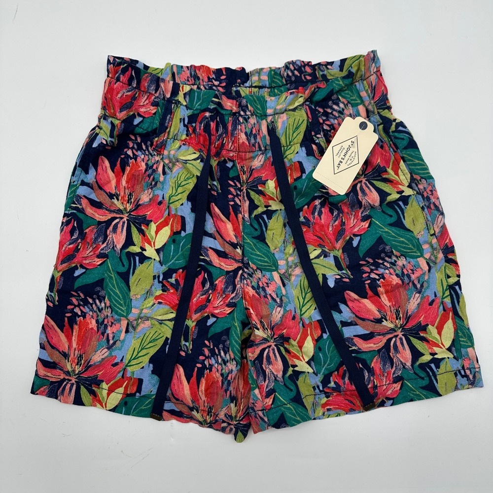 St. Johns Bay Painterly Trop Linen Blend Floral Shorts Navy XS Brand New NWT